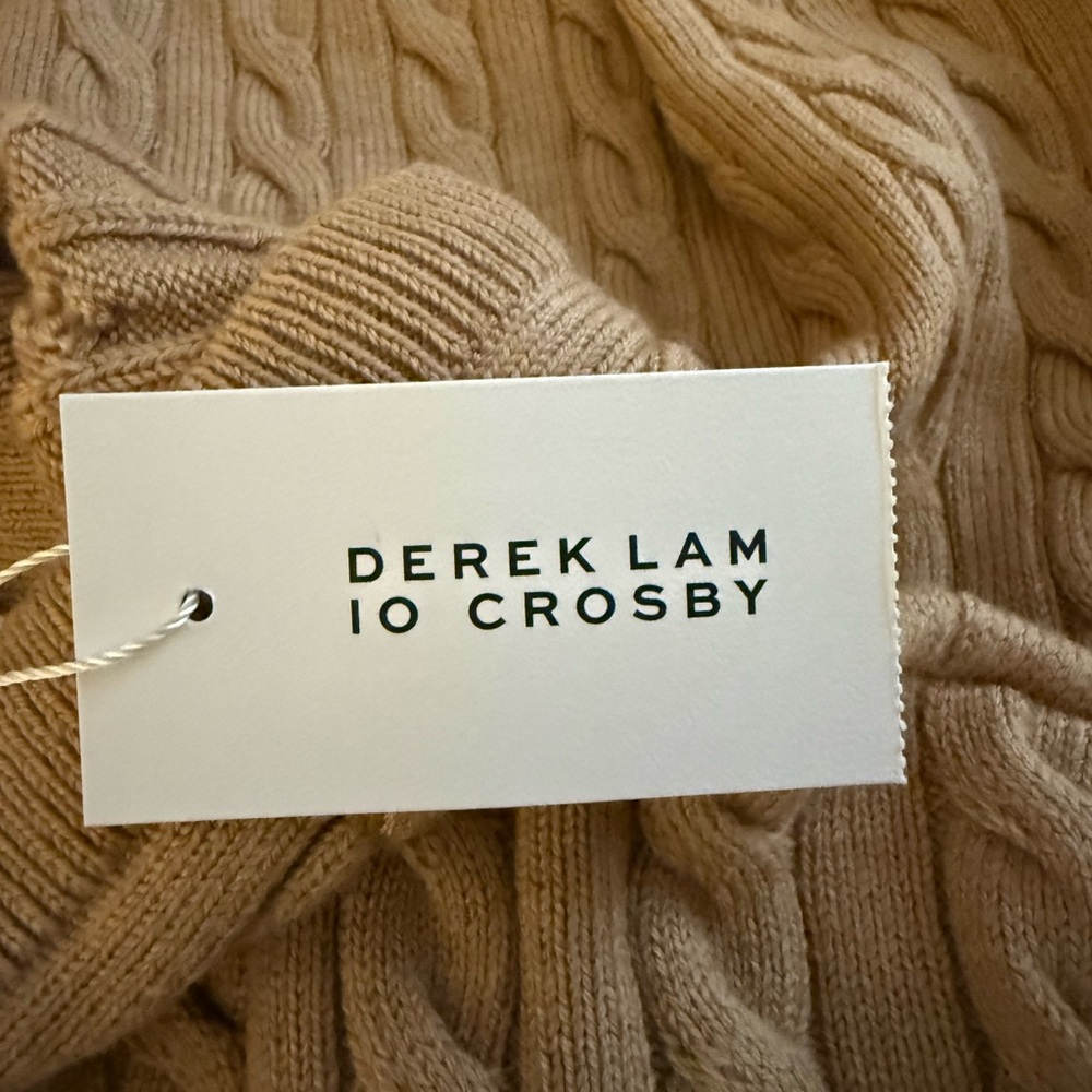 10 Crosby Derek Lam Tan Cable Knit Turtleneck Hoodie Sweater - Picture 6 of 12